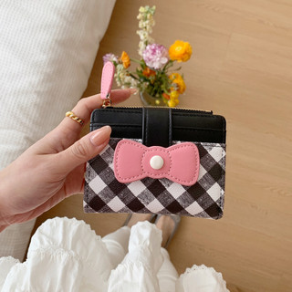 Hoạt Hình Ngọt Ngào Nơ Ví Nữ Dễ Thương Bifold Dây Kéo Đa Năng Tiền Mặt Ví