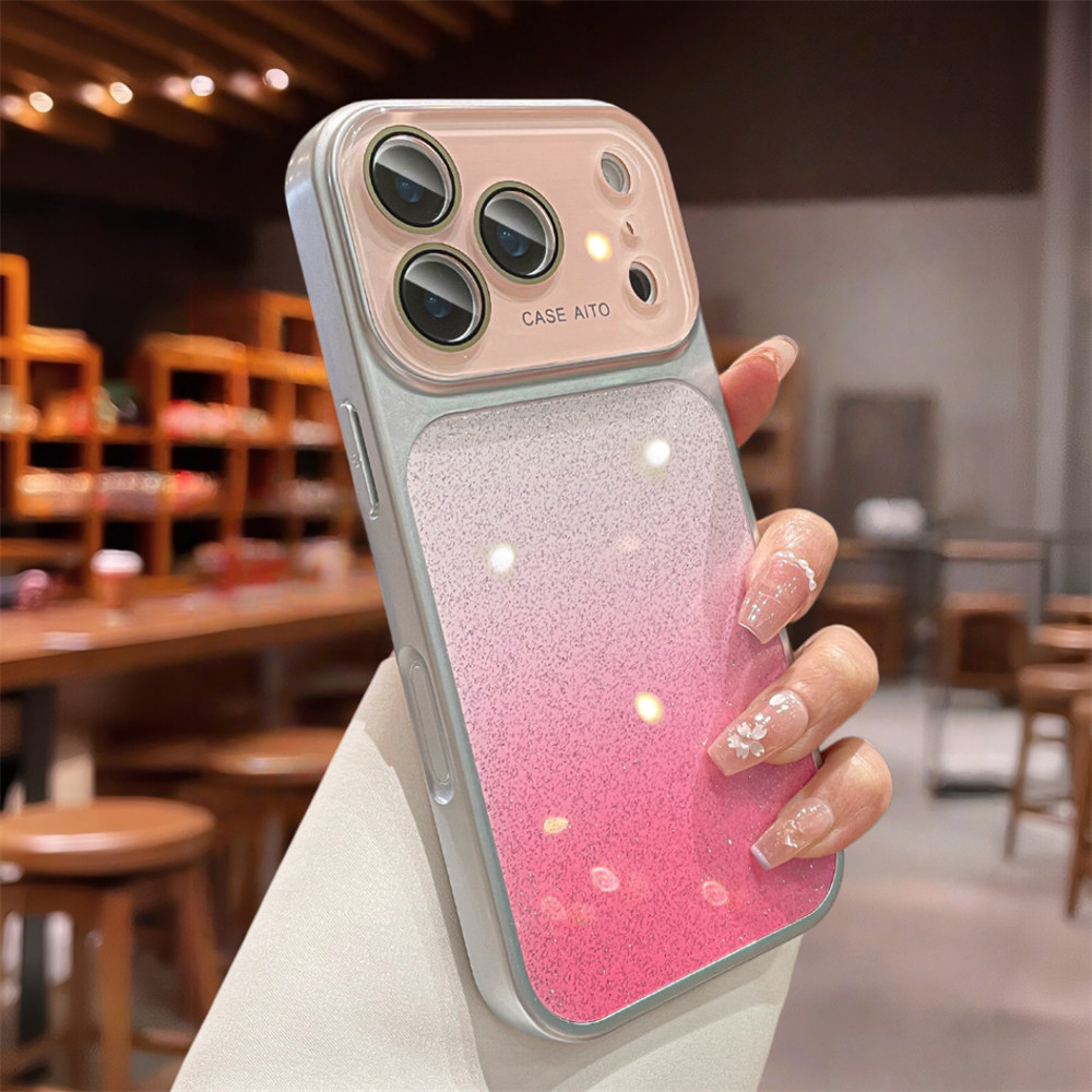 Ốp điện thoại lấp lánh gradient cửa sổ lớn cho iPhone 17 Pro Max 13 14 15 16 pro max Bao gồm tất cả bảo vệ ống kính máy ảnh vỏ mềm vỏ điện thoại vỏ bảo vệ