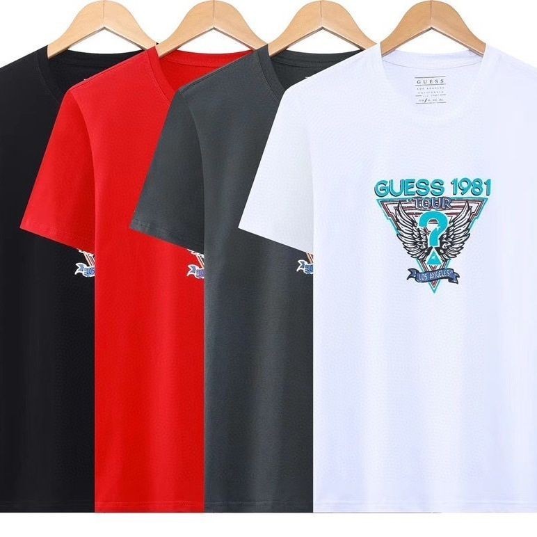 GUESS Mới Tay Ngắn 100% Cotton Cao Cấp Đơn Giản Ngược Tam Giác In Hình Áo Thun Thường Ngày