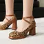 VNTMLH34-43 Kích Thước Lớn Thời Trang Da Báo In Ngón Chân Tròn Gót Dày Gợi Cảm Tất Cả Trận Đấu Giày Đơn Khâu Chữ Thập Dây Đeo Sau Dây Mary Jane Giày
