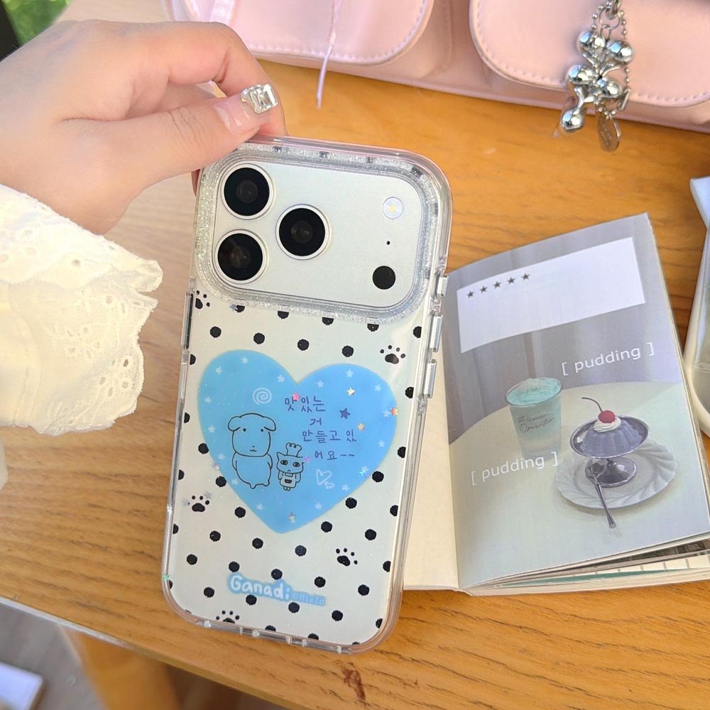 Ốp Lưng Cứng Tương Thích Với iPhone 13 14 14Pro 14ProMax 15 15Pro 15ProMax 16 16Pro 16ProMax 17 17Pro 17ProMax Ốp Họa Tiết Chó Trái Tim Xanh