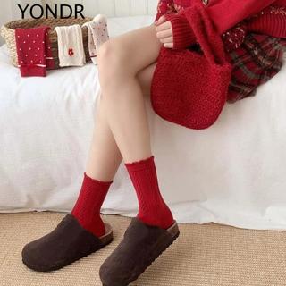 YONDR Tất Nữ Năm Mới, Nơ Ruffle Thu Đông Tất Đỏ, Chấm Thoáng Khí Giữa Ống Hoa Ngựa Năm Đỏ Tất Năm Mới