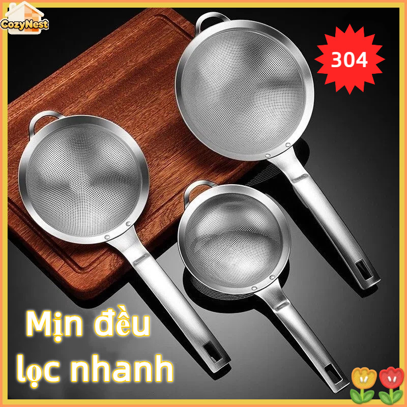 Rây Lọc Inox 304 Dày Bền, Đa Năng Cho Bếp - Lọc Bột, Sữa Đậu, Vớt Lẩu,Dày Bền, Dễ Vệ Sinh (8-15cm)