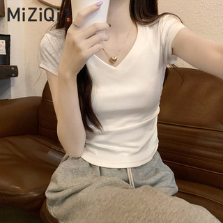 【Hạn giờ】Mẫu mới  Cách Hàn Quốc Baby Tee, Cổ Chữ V, Xếp Ly Không ĐềuSlim-Fit, Áo Thun Ngắn Nữ Phong