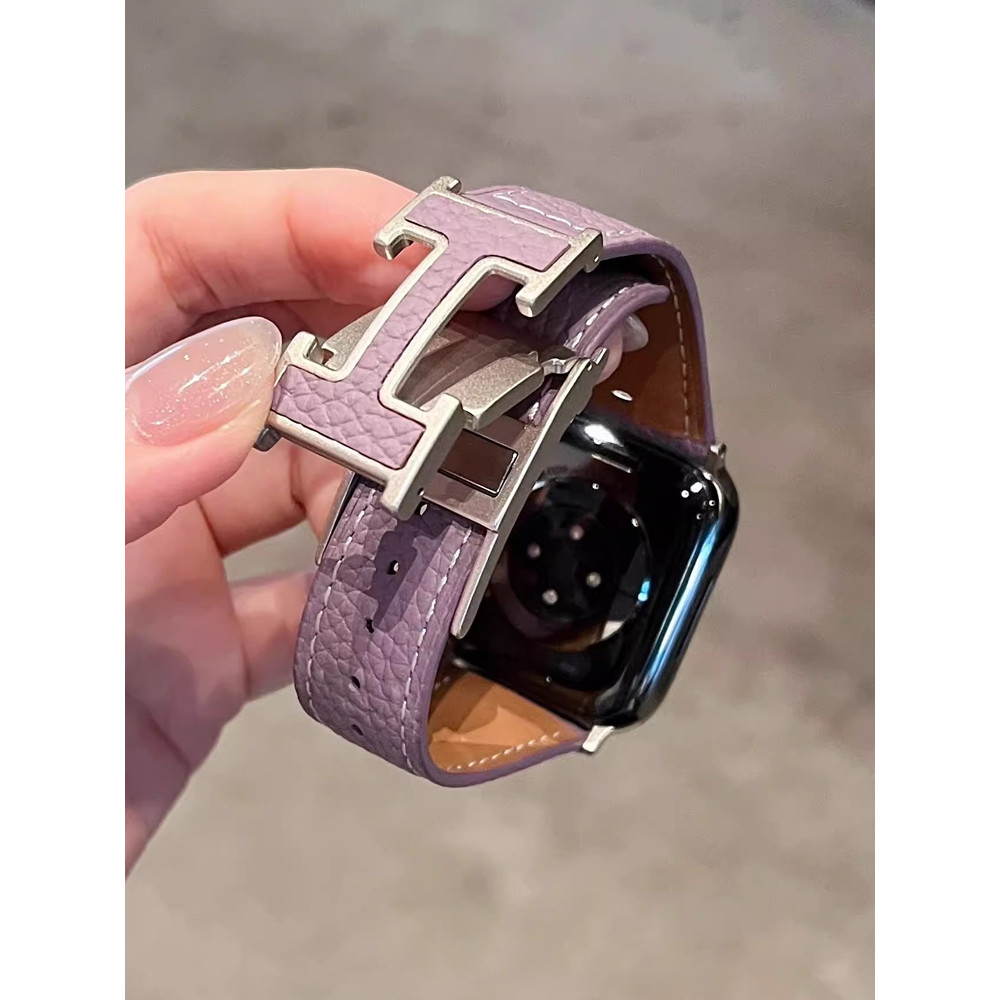Dây đeo da thật có khóa từ tính dành cho nữ H cho Apple Watch S11 SE3 Ultra3 S10 S9 S8 SE S7 S6 Ultra 49mm 46mm 40mm 44mm 41mm 45mm Band