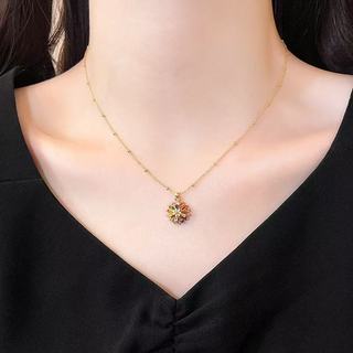 Dây chuyền xoay mặt họa tiết hoa đa màu sắc theo phong cách dopamine, phụ kiện vòng cổ xương đòn sang trọng JL17