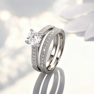 Bộ hai mảnh nhẫn bạc S925 zircon, thời trang đơn giản, phù hợp làm quà cưới