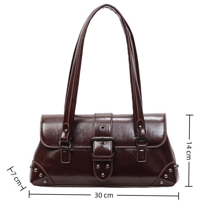 ANCO Pleated Women's Rivet Bag Vintage nhẹ sang trọng một vai túi xách