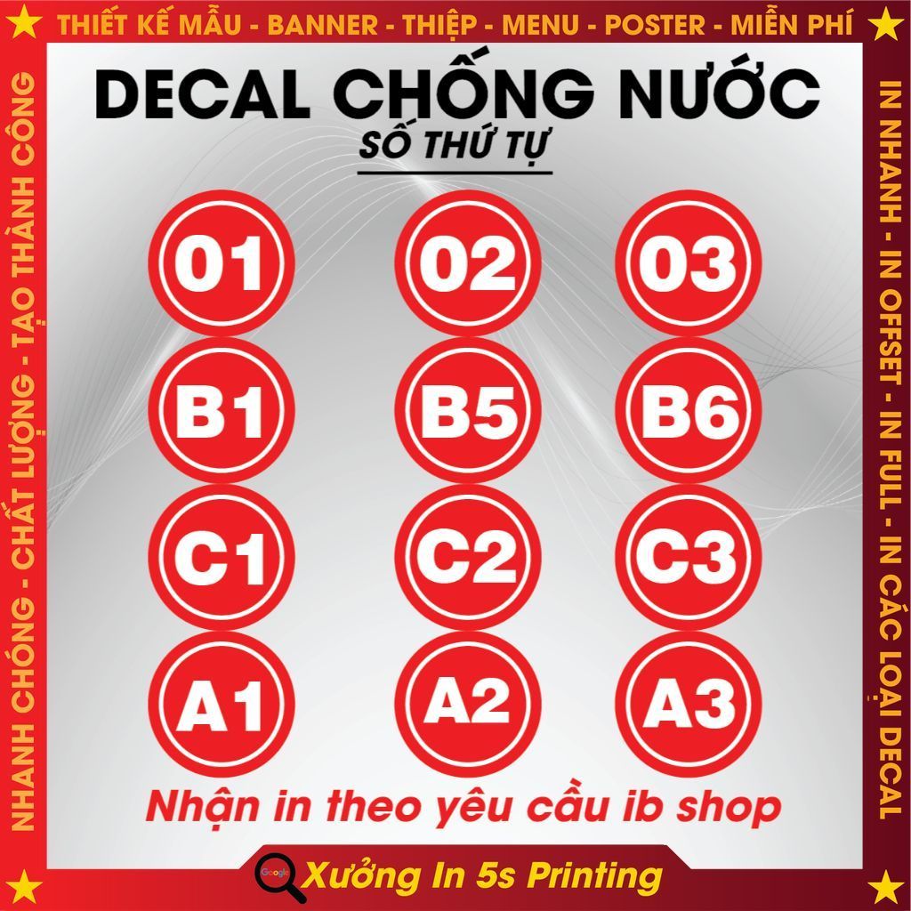 Decal Số Thứ Tự Size 9cm chống nước trang trí dán bàn, dán quán trà sữa, cà phê, quán ăn, tủ. nhận in theo yêu cầu
