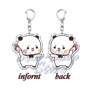 Bubu Dudu Rose Love Keychains Couple Bear Panda Acrylic Keyrings for Accessories Bag Pendant Key Chain for Gifts