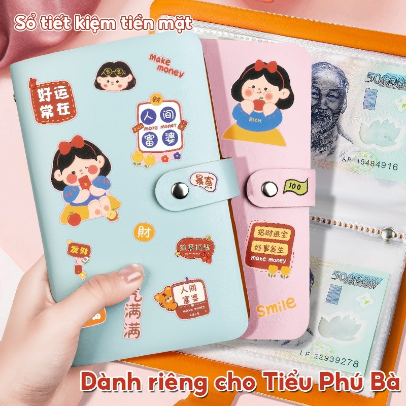 Sổ tiết kiệm đựng tiền phong cách phú bà A6, màu pastel dịu nhẹ - Sổ tay quản lý chi tiêu 100 ngày tiện lợi