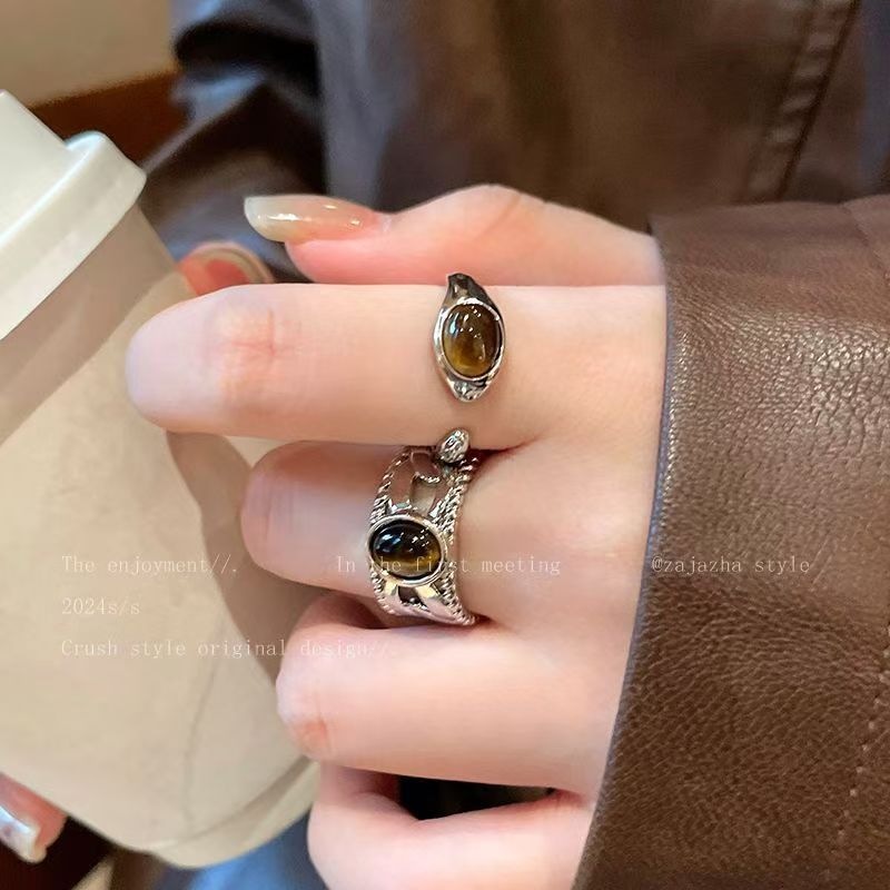 Thời trang nữ - Nhẫn hình bầu dục màu sắc bền lâu, thiết kế vintage melange