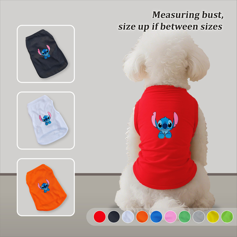 Size S-2XL: Phong cách chui đầu, in Lilo & Stitch, có nhiều màu sắc và thoáng khí cho mùa hè, thích hợp cho cả sử dụng trong nhà và ngoài trời, và phù hợp với tất cả chó mèo nhỏ.