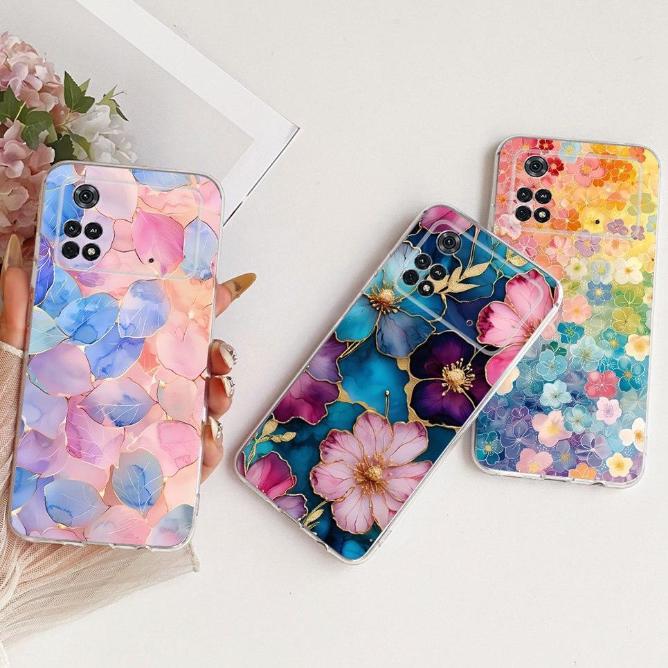 Vỏ hoa hình bướm sang trọng cho Xiaomi Poco M4 Pro 4G 5G Ốp điện thoại silicon mềm trong suốt cho PocoM4