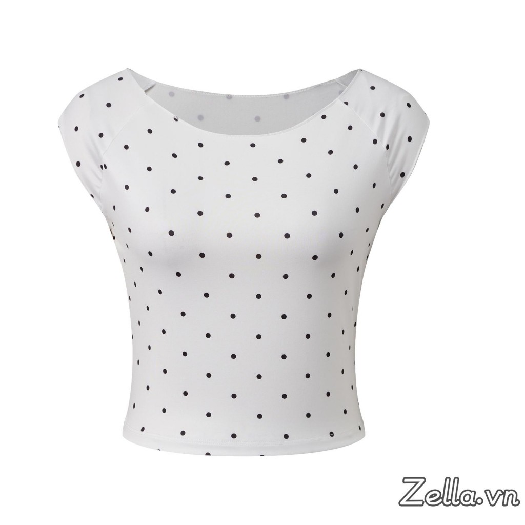 Áo thun nữ mùa hè Dot Print Cap Tay ngắn Slim Fit Crop Tops