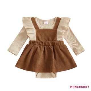 MG-Baby Girl Romper Tay Dài Cổ Tròn Treo Chắp Vá Body Trang Phục Mùa Thu