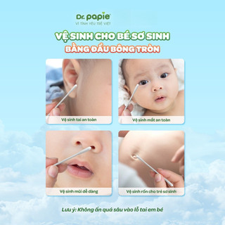 Tăm bông thân giấy Dr.Papie 2 đầu bông 100% cotton mềm mại, an toàn, vệ sinh cho bé sơ sinh hằng ngày (280c/hộp)