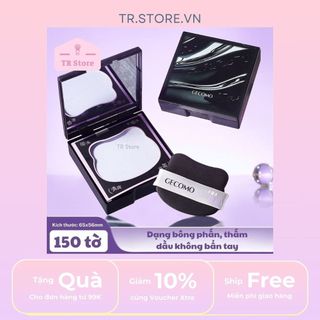 Set Giấy Thấm Dầu GECOMO Có Gương (Kèm Bông Dặm) Phiên Bản Mèo Đen - Thấm Hút Dầu Thừa Siêu Tốc, Vệ Sinh, Không Bẩn Tay