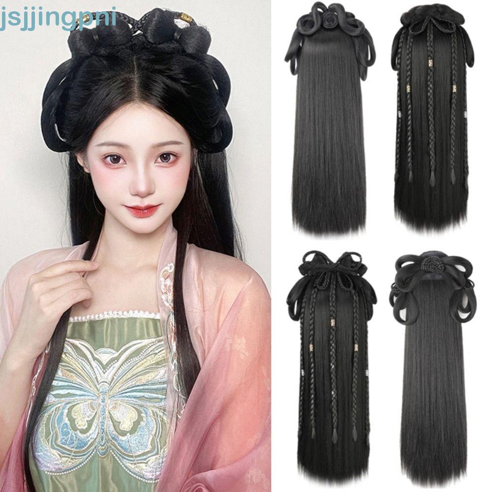Tóc giả Trung Quốc, phù hợp Hanfu và chụp ảnh, phụ kiện tóc đen dạng búi