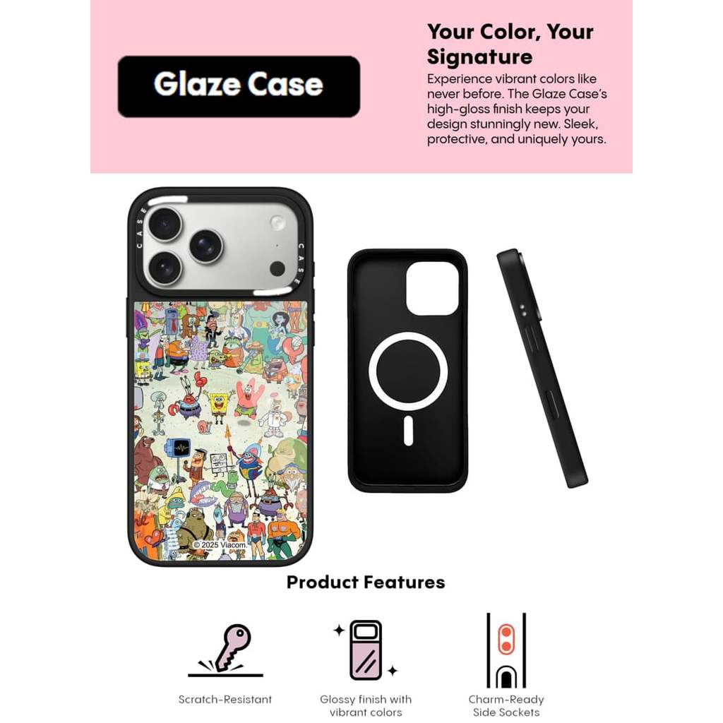 CASECASE X SpongeBob SquarePants World Case Chống Trầy Xước Từ Hút Kính Dành Cho IPhone 17 Air 16 15 14 Pro Max Plus Ốp Lưng Cứng Có Hộp Khắc Logo