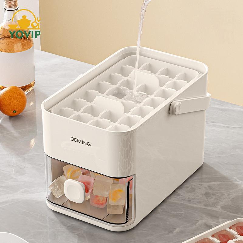 Máy Làm Đá YOVIP 28 / 56-Cube Có Nắp Bấm Dễ Dàng - Hai Lớp, Bấm Thiết Kế Di Động, Hộp Đá Gia Đình VN