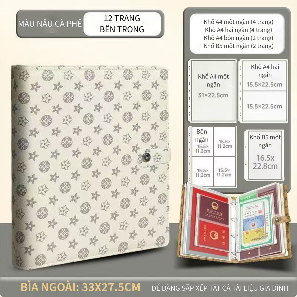 Túi Đựng Giấy Tờ Siêu Dung Lượng Chống Nước Lật Trang Tiện Lợi Trong Suốt Bảo Vệ Tài Liệu Gia Đình
