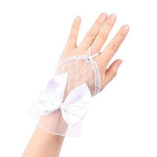 MIKYCO Găng Tay Ngắn Ren Lưới Cho Bé Gái, Phù Hợp Cosplay và Cô Dâu, Thêu Nơ Đen Handmade