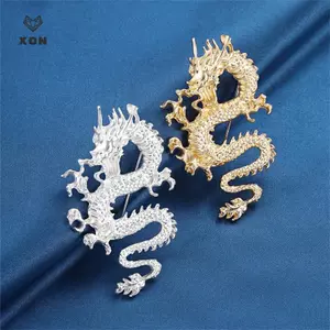 Trâm cài kim loại hình rồng cổ điển, phù hợp làm ve áo và corsage pin thời trang cho nam