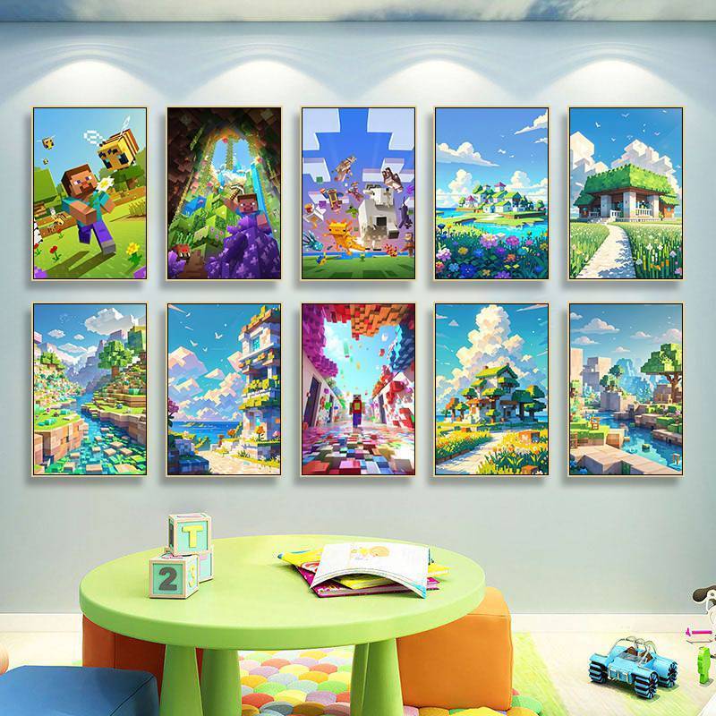 Minecraft Game Canvas Nghệ Thuật Treo Tường Poster Hoạt Hình Cho Phòng Chơi Game Phòng Ngủ Trang Trí Nhà