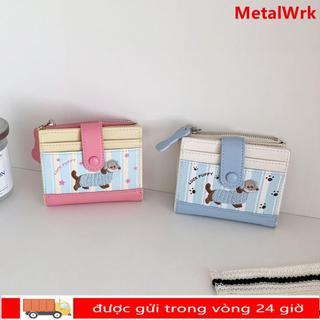 Ví ngắn METALWRK, Ví đựng tiền xu in hình chó Dopamine Color Dachshund, Túi đựng thẻ khóa kéo chó hoạt hình PU phong cách Hàn Quốc dành cho nữ Cô gái