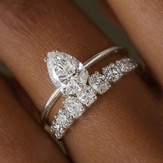 Nhẫn tinh tế hình giọt nước, zircon thời trang