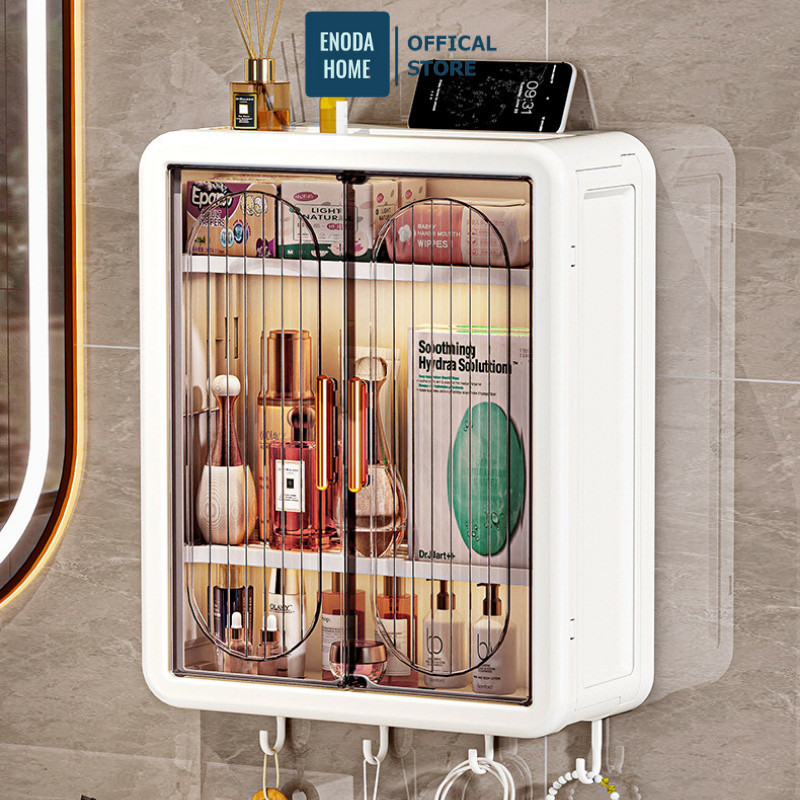 Hộp Treo Tường Phòng Tắm ENODA HOME, Tủ Kệ Trong Suốt Đựng Mỹ Phẩm Kèm Miếng Dán Treo Tường HTREO001