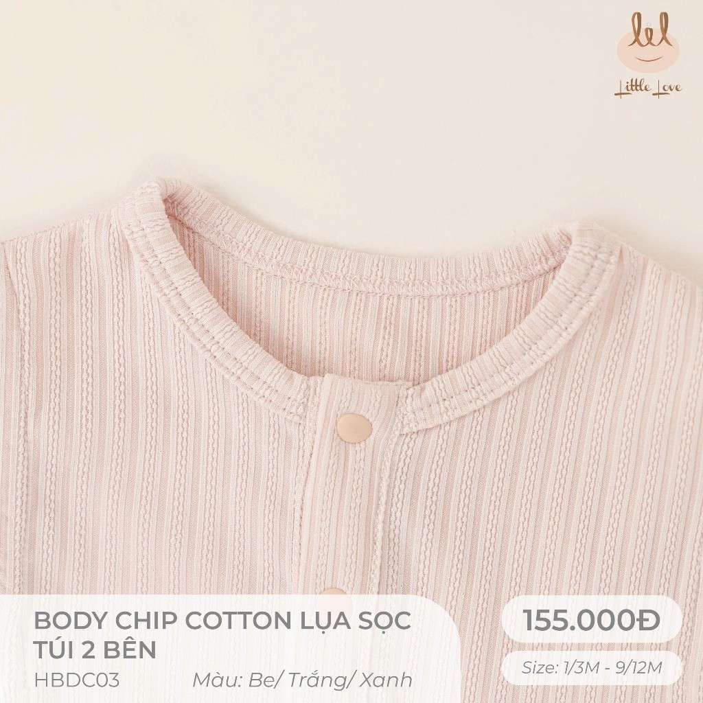 BODY CHIP COTTON LỤA CÓ TÚI 2 BÊN [  MỀM, MÁT, MỊN CO DÃN VÀ THẤM HÚT ] SZ 1/3M - 9/12M (HBDC03)