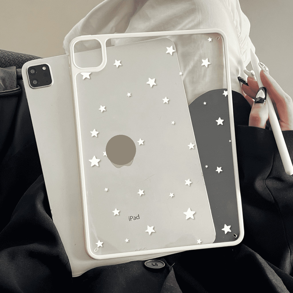 Ốp Lưng Cứng Acrylic Trắng Ngôi Sao Cho Mini6 Mini7 A17Pro IPad 5 6 7 8 9 10 11 A16 Air 2 3 4 5 6 Air 11 M2 M3 Pro10.5 Pro11 2018 2020 2021 2022 M4 M5 Pro13 2024 2025