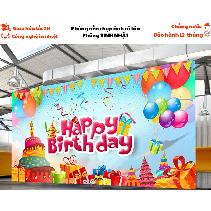 Phông nền chụp ảnh sinh nhật cỡ lớn có nhiều kích thước chất liệu in bạt ngoài trời chống nước