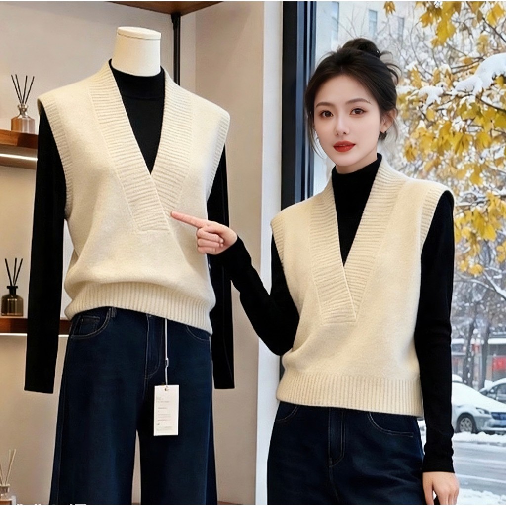 Cổ Chữ V Áo Vest Nữ Thời Trang Ngắn