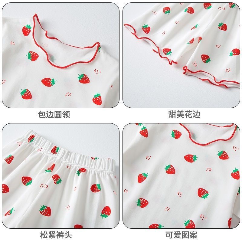 Bé Gái Mỏng Tay Ngắn Loungewear Phù Hợp Với Bộ Đồ Ngủ Mùa Hè Quần Năm Điểm Bộ Đồ Hai Mảnh 80-130 Size 2FOZ