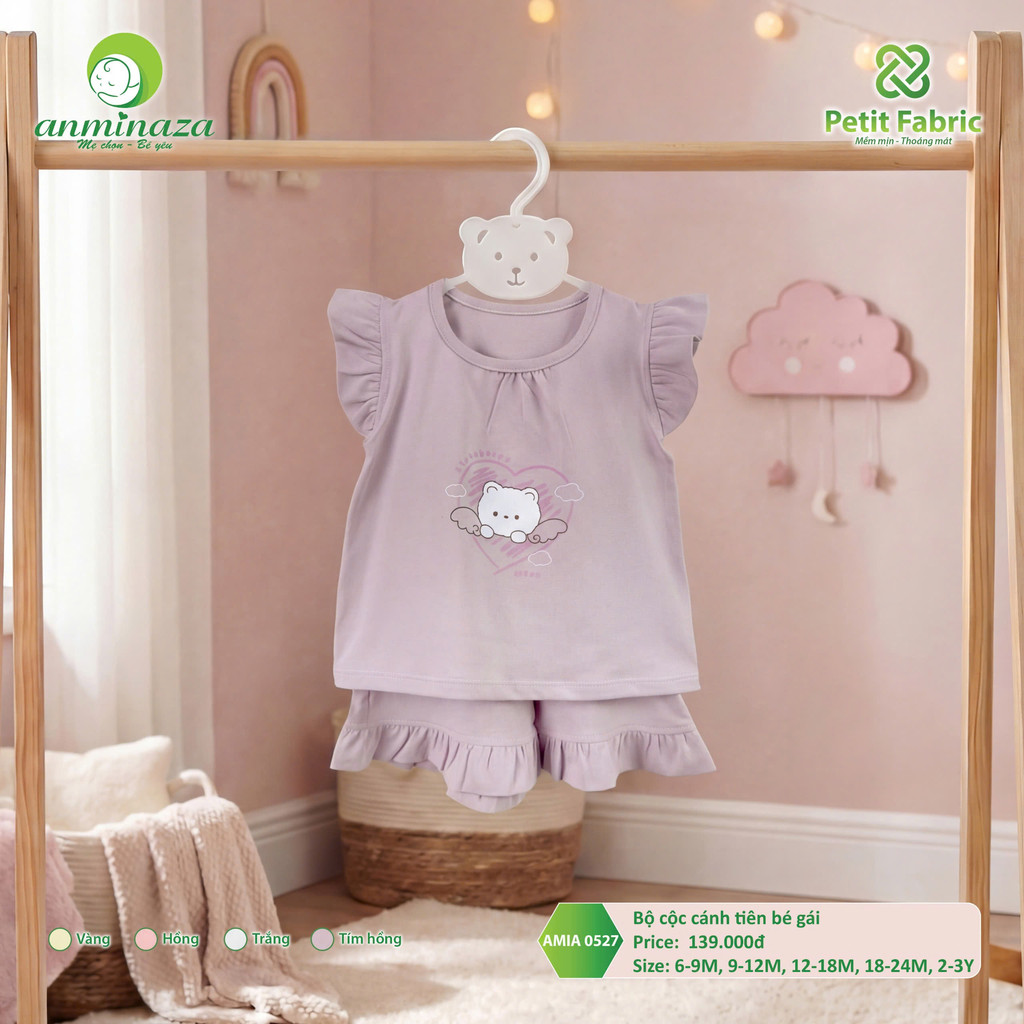 Bộ Cộc Cánh Tiên Bé Gái Anminaza Vải Sợi Tre Mềm Mịn Co Dãn - Hàng Chính Hãng AMI0527