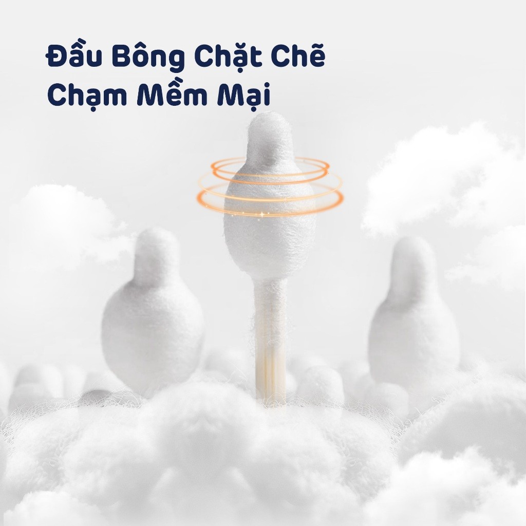 Tăm Bông Aiwibi Cao Cấp Cho Bé, Mềm Mịn, Thân Tre Linh Hoạt, 100% Bông Thiên Nhiên - 100 Cái/Hộp