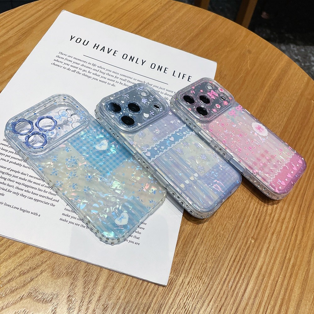 Flower Line Bowknot Shell Windows Acrylic Vỏ Điện Thoại Cho iPhone 17 Pro Max 16 15 14 13 Vỏ Bảo Vệ Chống Sốc