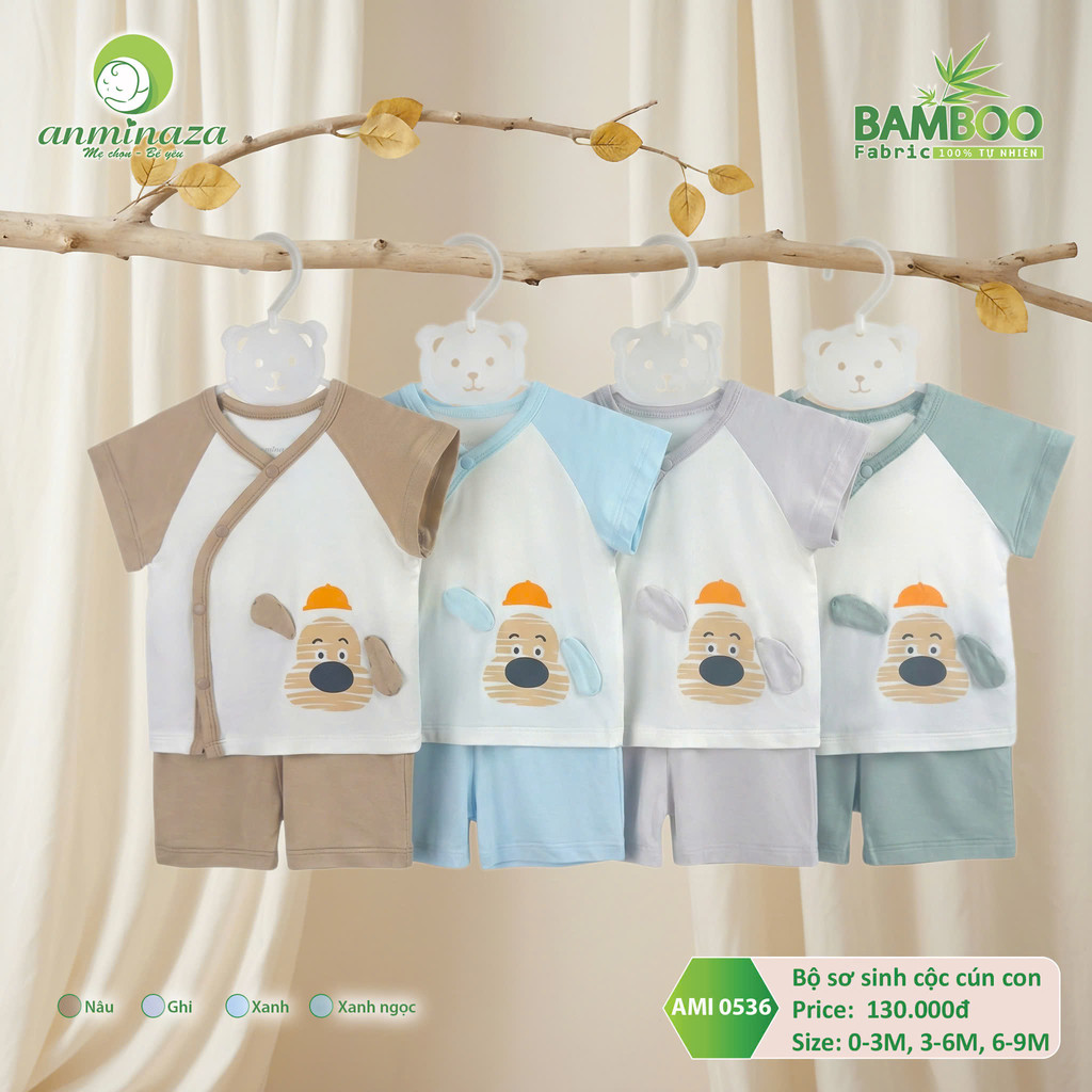 Bộ Sơ Sinh Cộc Cún Con Anminaza Chất Vải Sợi Tre An Toàn Thấm Hút - Hàng Chính Hãng AMI0536