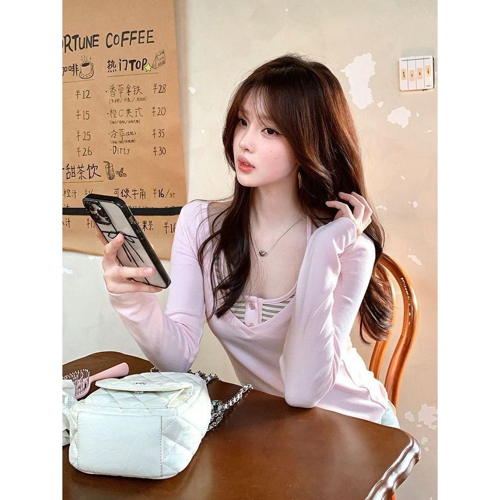 Áo thun dài tay màu hồng và sọc cho nữ, xu hướng ngọt ngào mùa xuân - Giảm giá!
