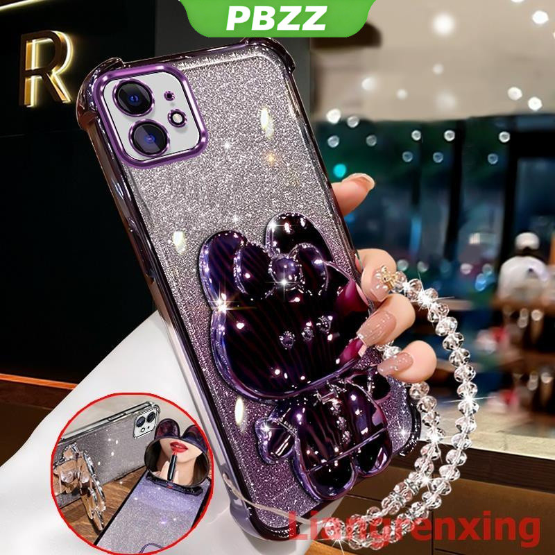 FOR ốp lưng Ốp điện thoại cho iPhone 12 Pro Max 13 Pro Max 11 Pro Max 12 Mini, vỏ mềm chống sốc, thiết kế mới, gương trang điểm thỏ có giá đỡ và dây đeo SJSFTUZJ02