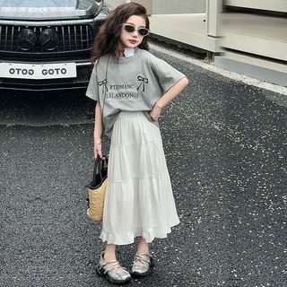 Bộ đồ cho bé gái - áo thun tay ngắn in chữ + chân váy dài phong cách Hàn Quốc dễ thương mặc mùa hè