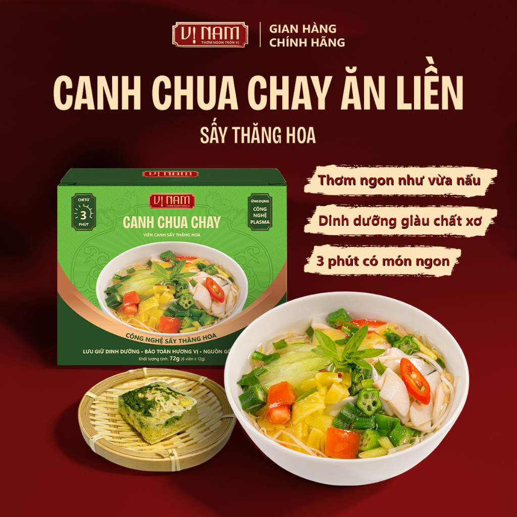 Hộp 6 viên Canh chua chay - Viên canh sấy thăng hoa Vị Nam - Vị miền nam  - Ăn liền - Thơm ngon