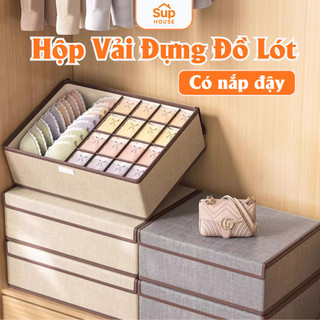 Hộp Vải Đựng Đồ Lót Có Nắp Đậy Gập Gọn, Hộp Đựng Quần Lót Tất Vớ Chất Liệu Vải Không Dệt