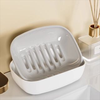 Đĩa xà phòng RISEDOT, Hộp xà phòng tiết kiệm không gian hai lớp, Kệ xà phòng thoát nước bằng nhựa chống trượt hữu ích Phòng tắm gia đình