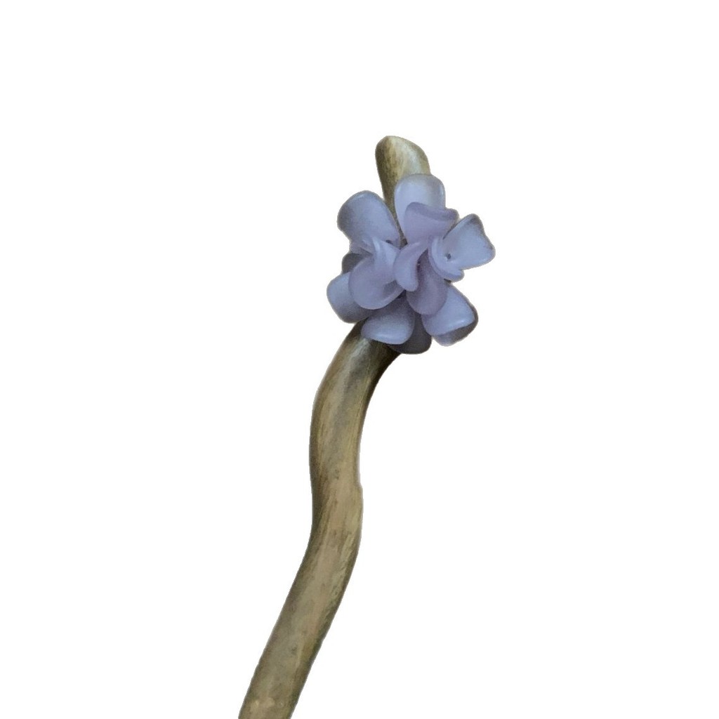 Kẹp Tóc Gỗ Đàn Hương Xanh 15/21cm, Iris Tím Retro, Hoa Trà, Thanh Lịch, Trung Quốc