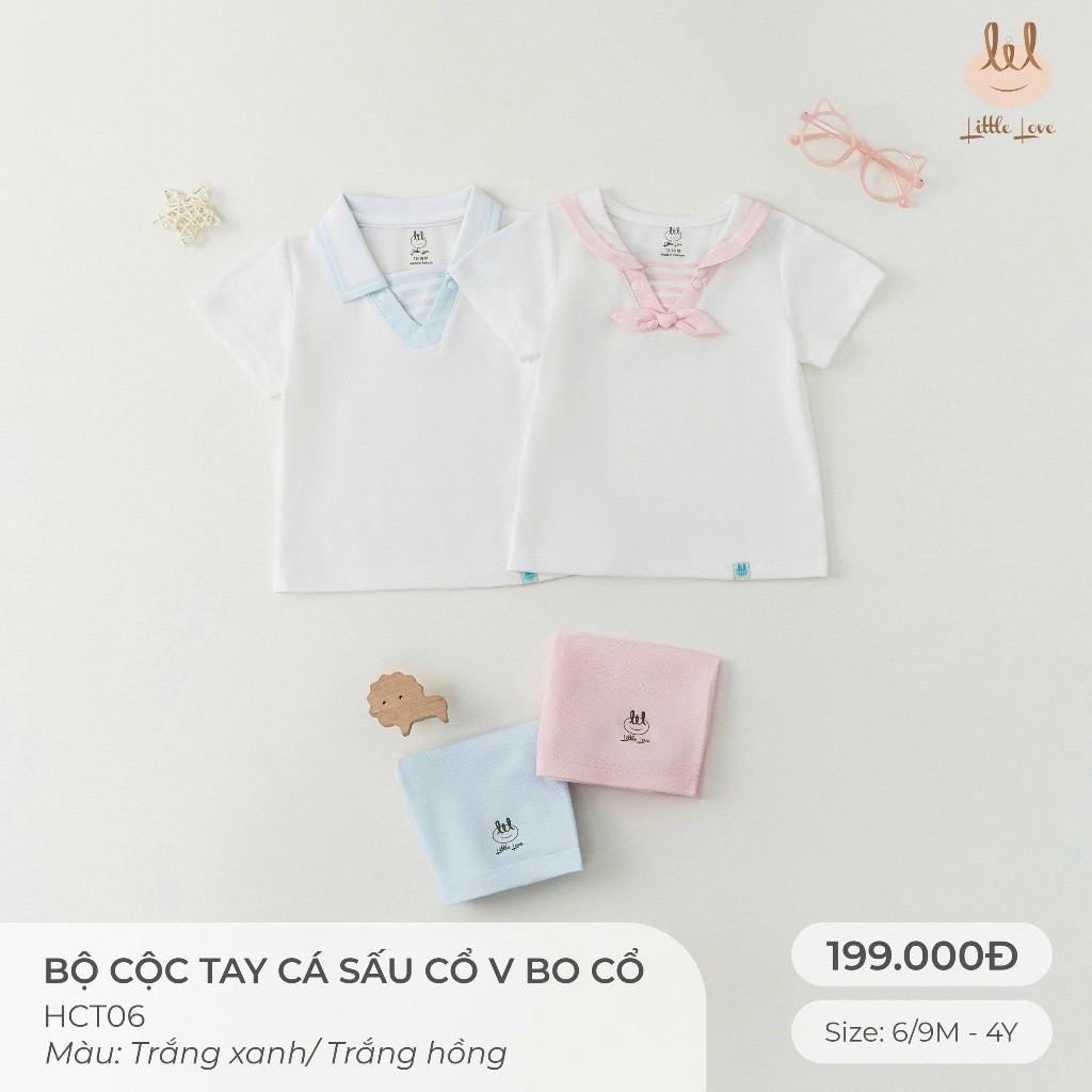 BỘ CỘC TAY VẢI DA CÁ CỔ V BO CỔ [ SIÊU MỀM, MÁT, MỊN CO DÃN VÀ THẤM HÚT TỐT] SZ 6/9M - 4Y (HCT06)
