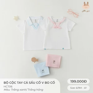 BỘ CỘC TAY VẢI DA CÁ CỔ V BO CỔ [ SIÊU MỀM, MÁT, MỊN CO DÃN VÀ THẤM HÚT TỐT] SZ 6/9M - 4Y (HCT06)